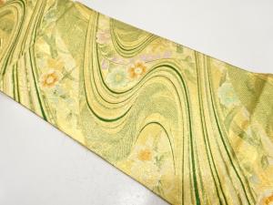 流水に花模様織り出し　振袖用袋帯